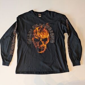 Harley-Davidson Black and Orange Flame Skull Long Sleeve Shirt 2018